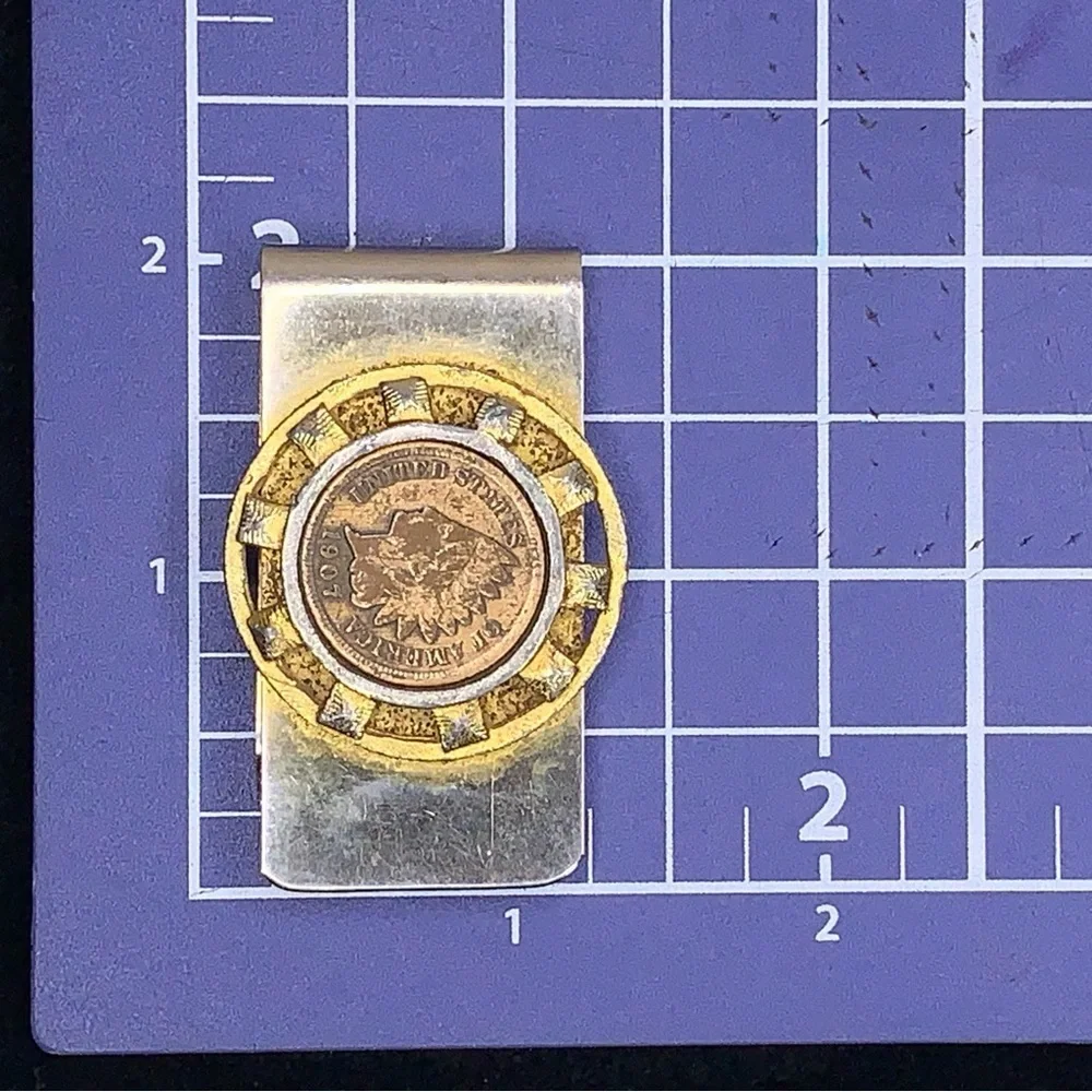 Vintage 1907 Indian Head Penny Silver Gold Tone Money Clip Men Gift Western